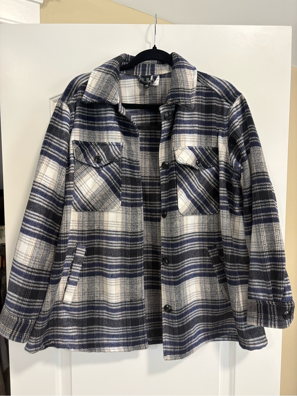 H&M Navy & White Plaid Shacket Jacket